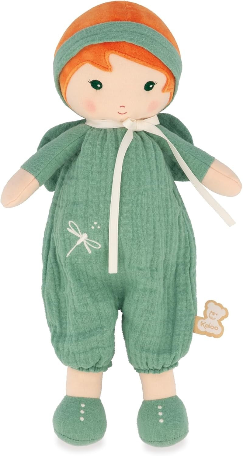 32cm Soft Fabric Rag Doll Muslin Dungarees Personalised Ribbon Newborn Gift
