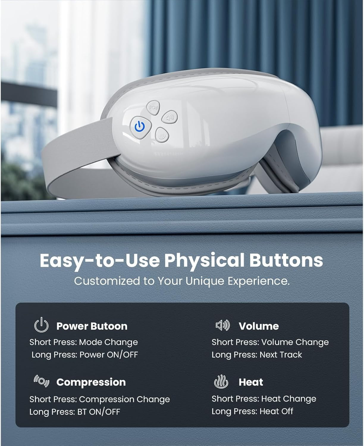 Eye Massager with Heat & Cooling Music Rechargeable Eye Mask