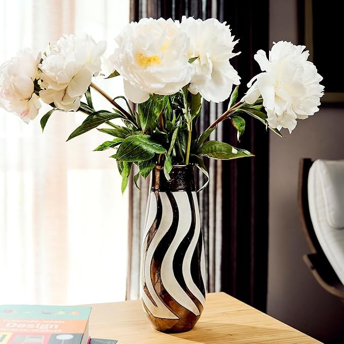 Handmade Ceramic Vase 25.5cm Tall Gold White Modern Flower Decor