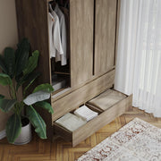 Oak 6 Door Wardrobe with Drawers 240cm Sliding Closet Storage Unit