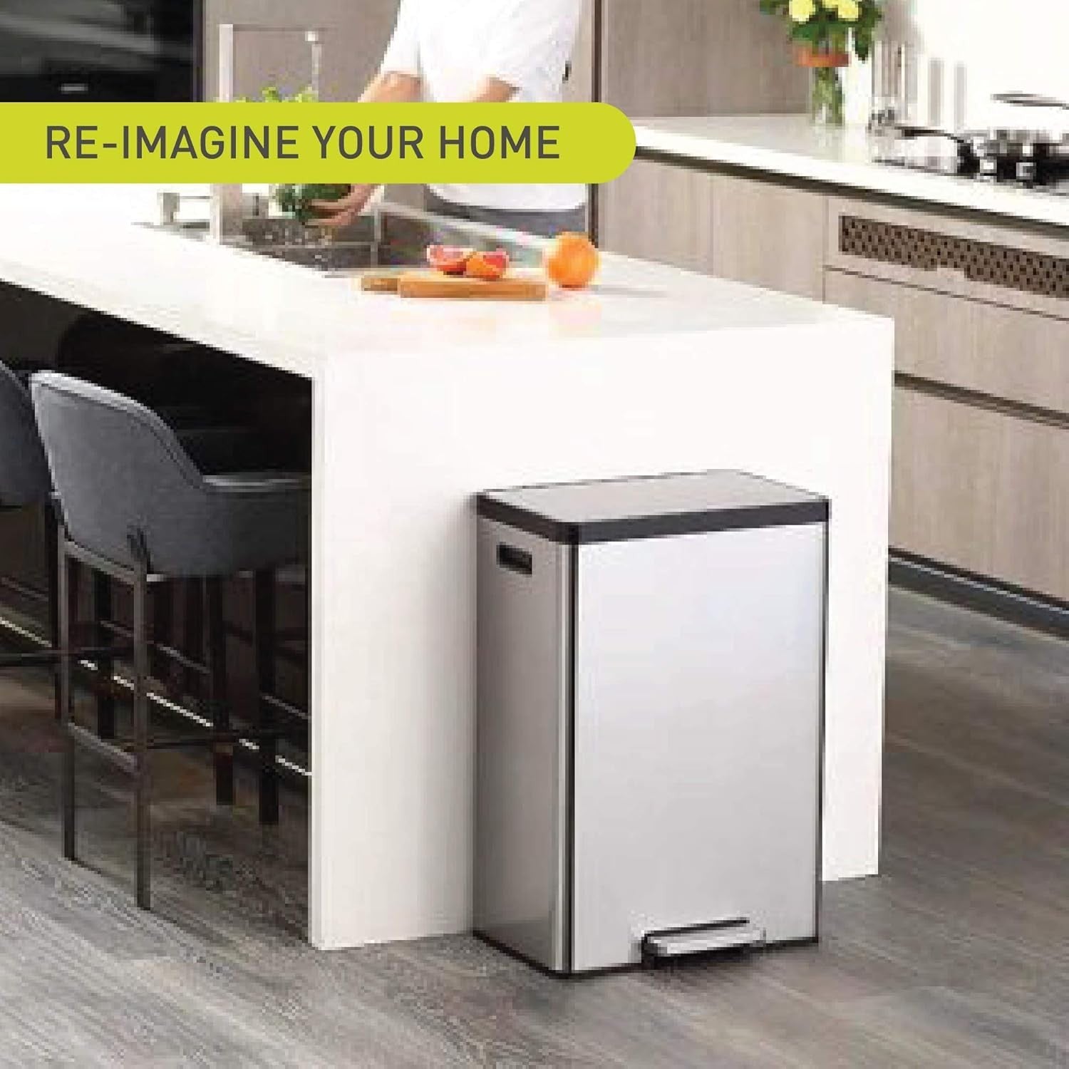 30L Dual Recycling Kitchen Bin 15+15L Stainless Steel Pedal