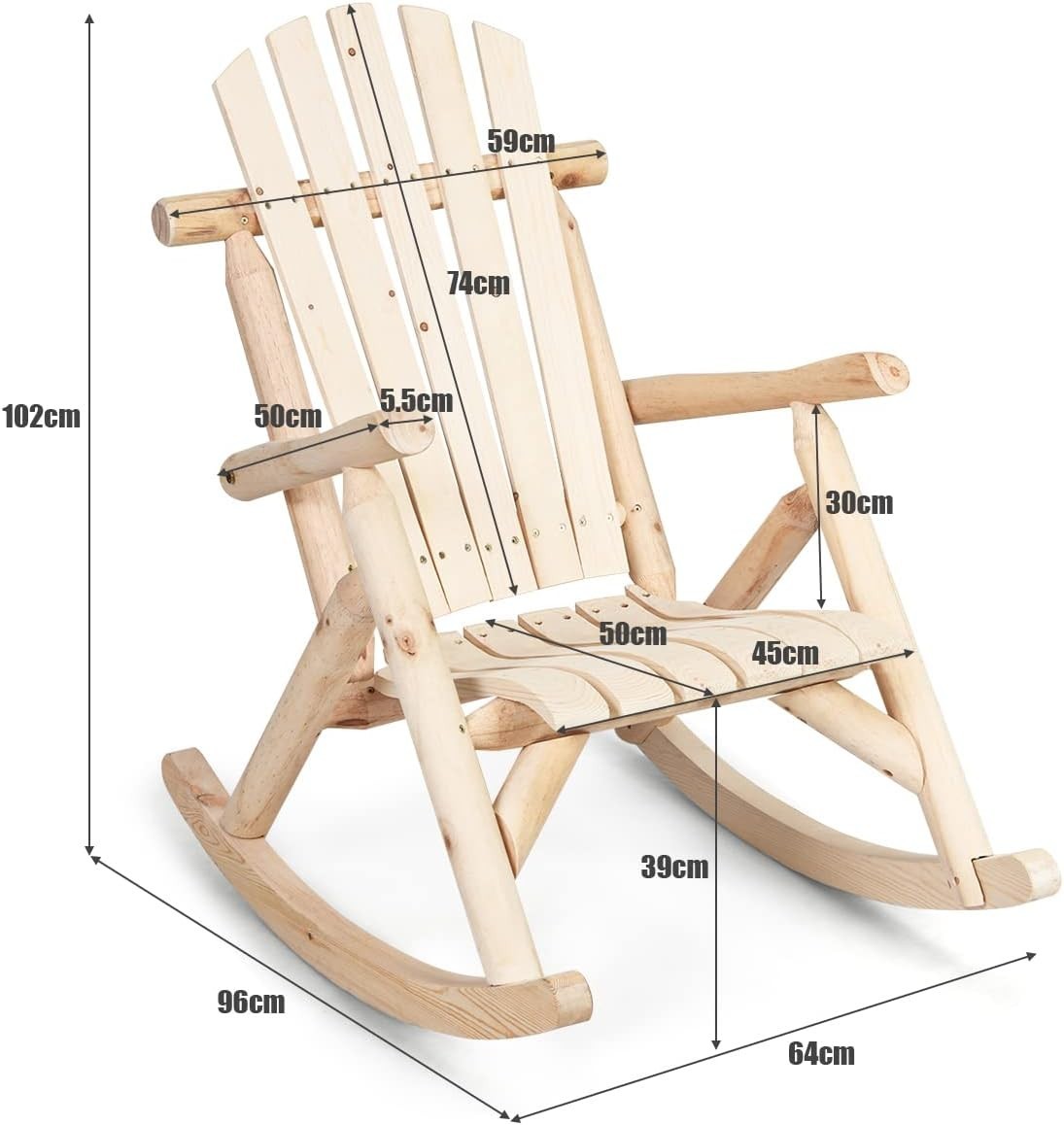 Solid Wood Adirondack Rocking Chair Outdoor Porch Garden Patio Yard Relaxer