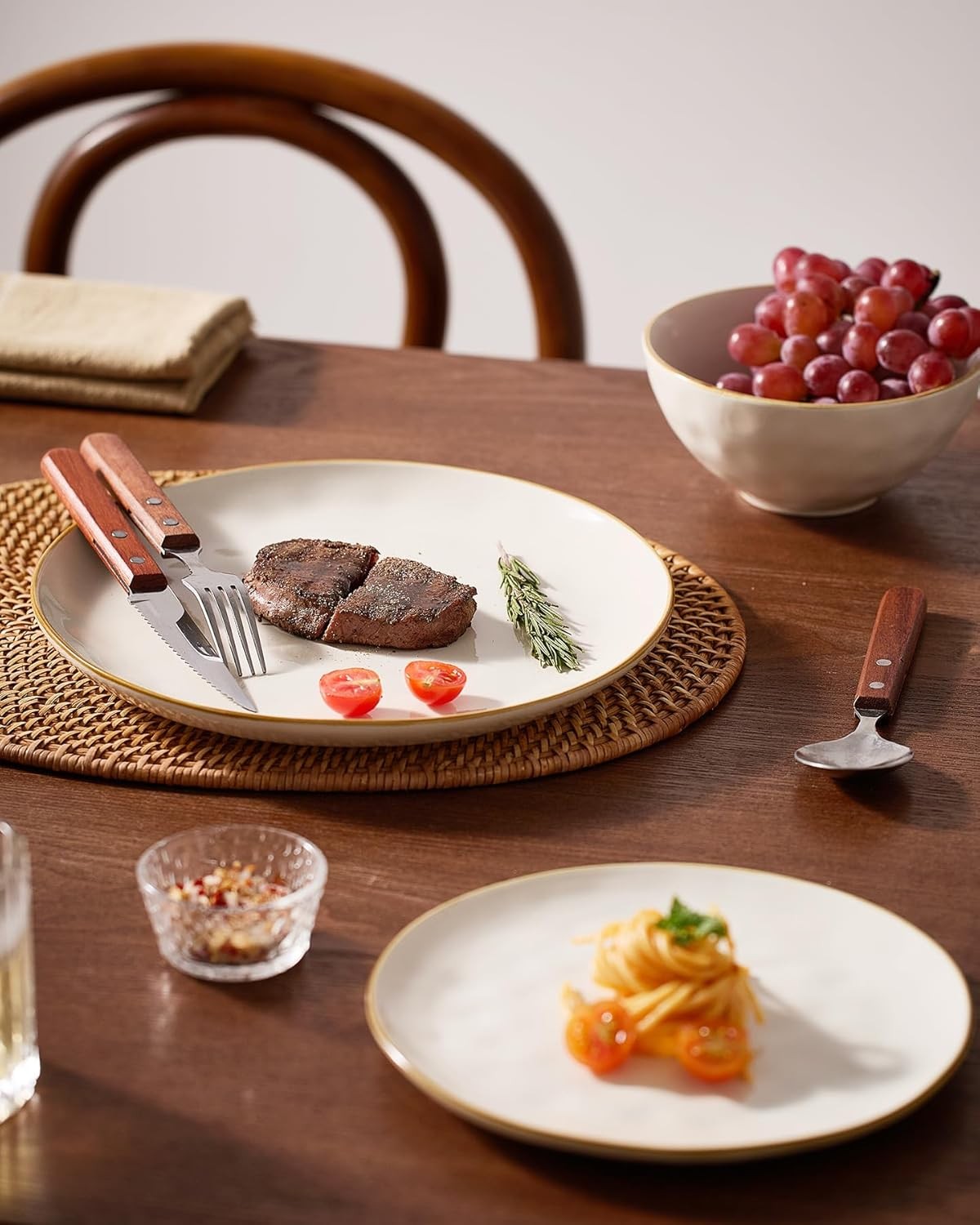 12pc Stoneware Dinnerware Set Plates Bowls Beige Service for 4