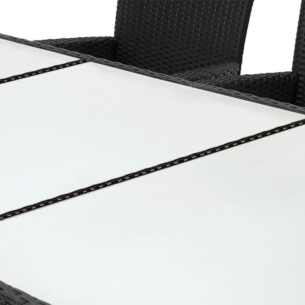 8 Seater Rattan Garden Dining Set with Cushions & Glass Table Black