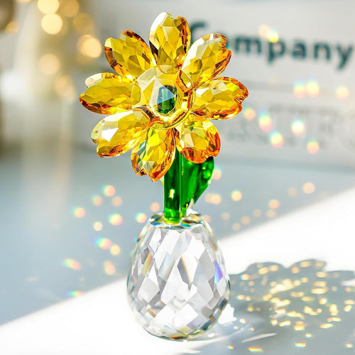 Crystal Sunflower Ornament • Yellow Glass Figurine • Luxury Table Décor Gift
