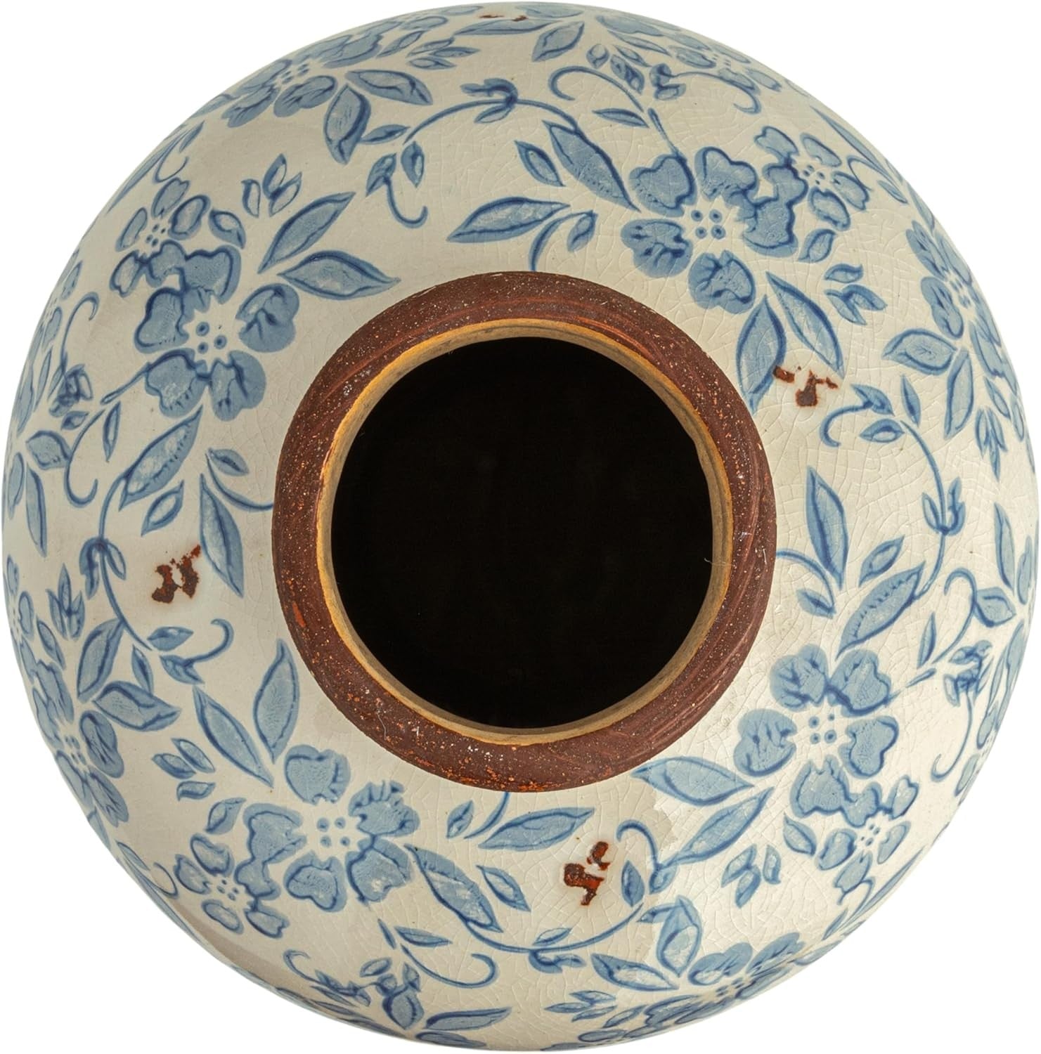 Blue Terracotta Floral Vase Crackle Finish Decorative Table Home Decor