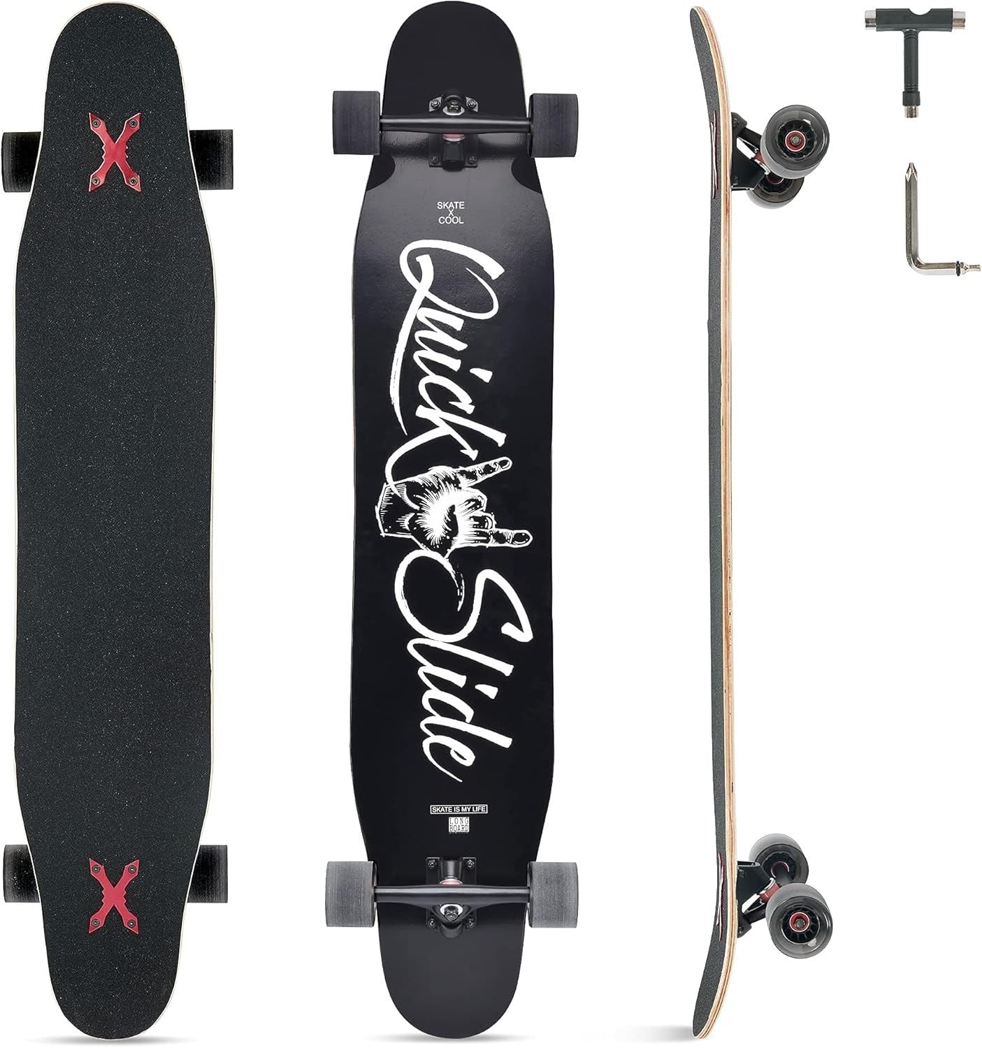 46" Longboard Skateboard Complete 8 Layers Maple Wood Deck for Teens & Adults
