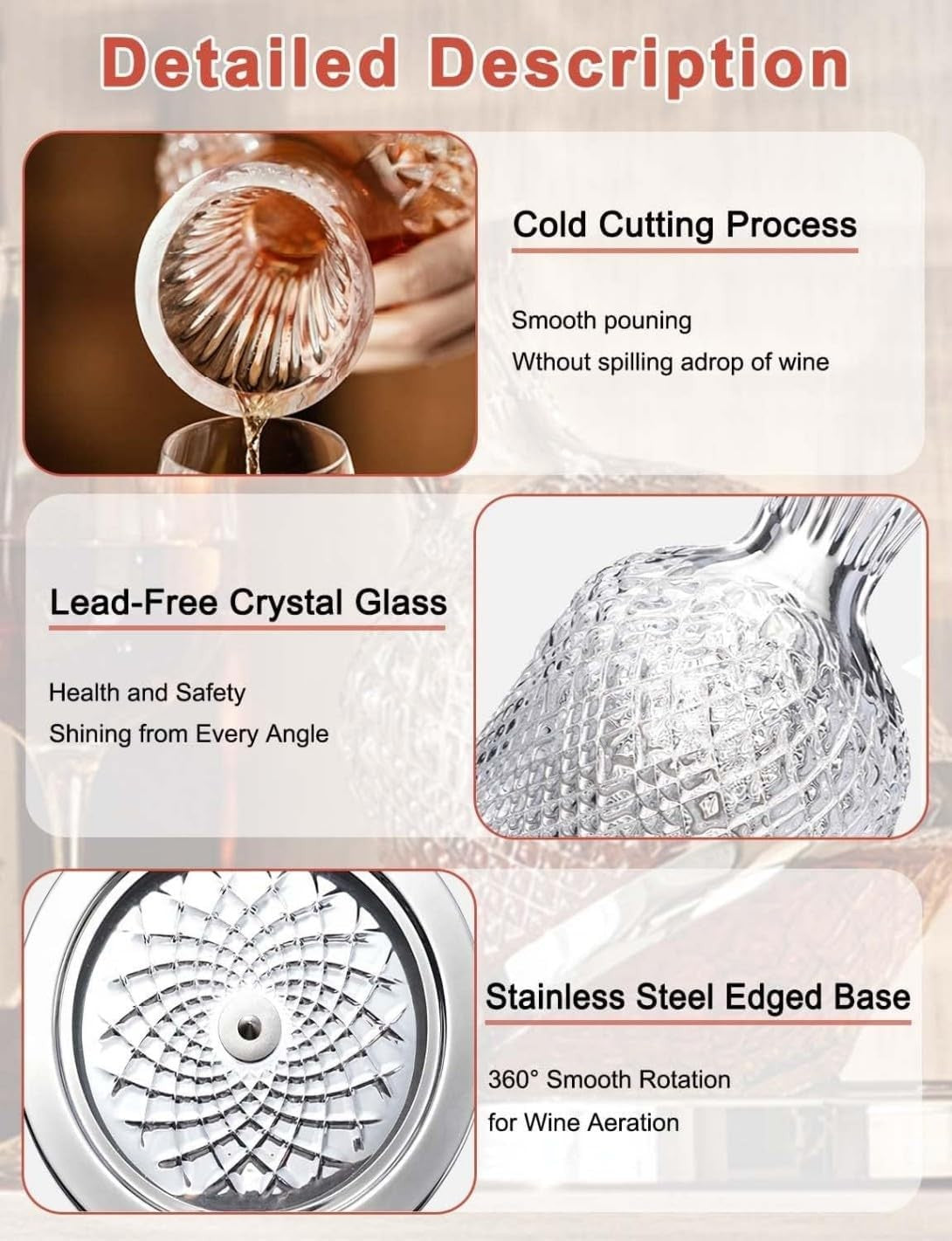 1500ml Crystal Wine Decanter 360° Rotating Aeration Set Luxury Gift Home Bar