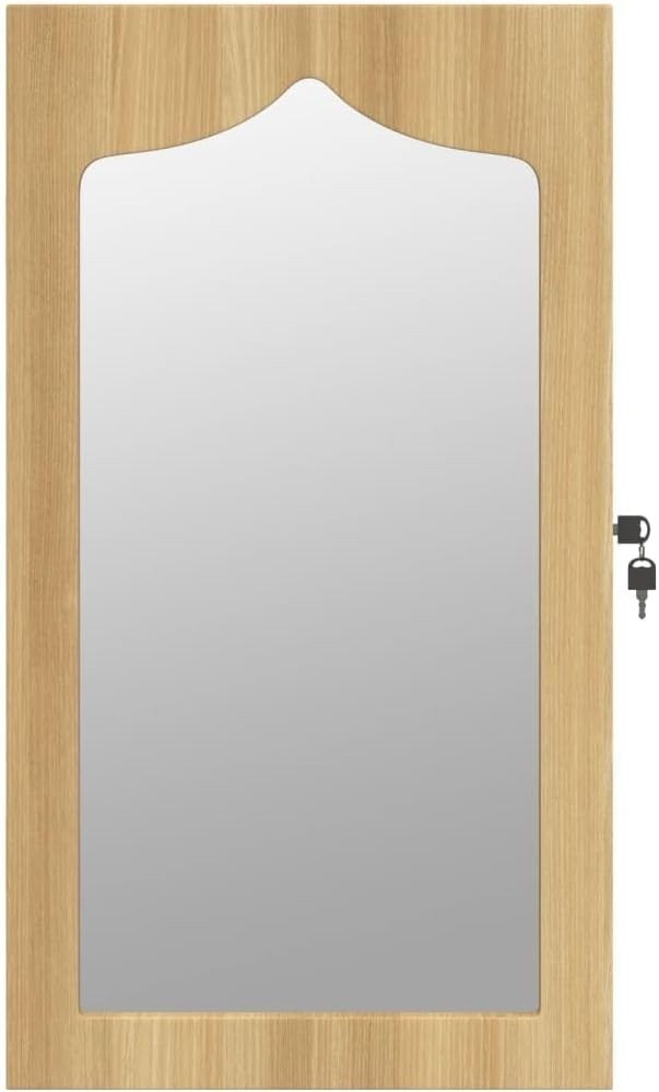 Slim Wall Mounted Jewelry Cabinet Mirror Lockable Space Saving Brown