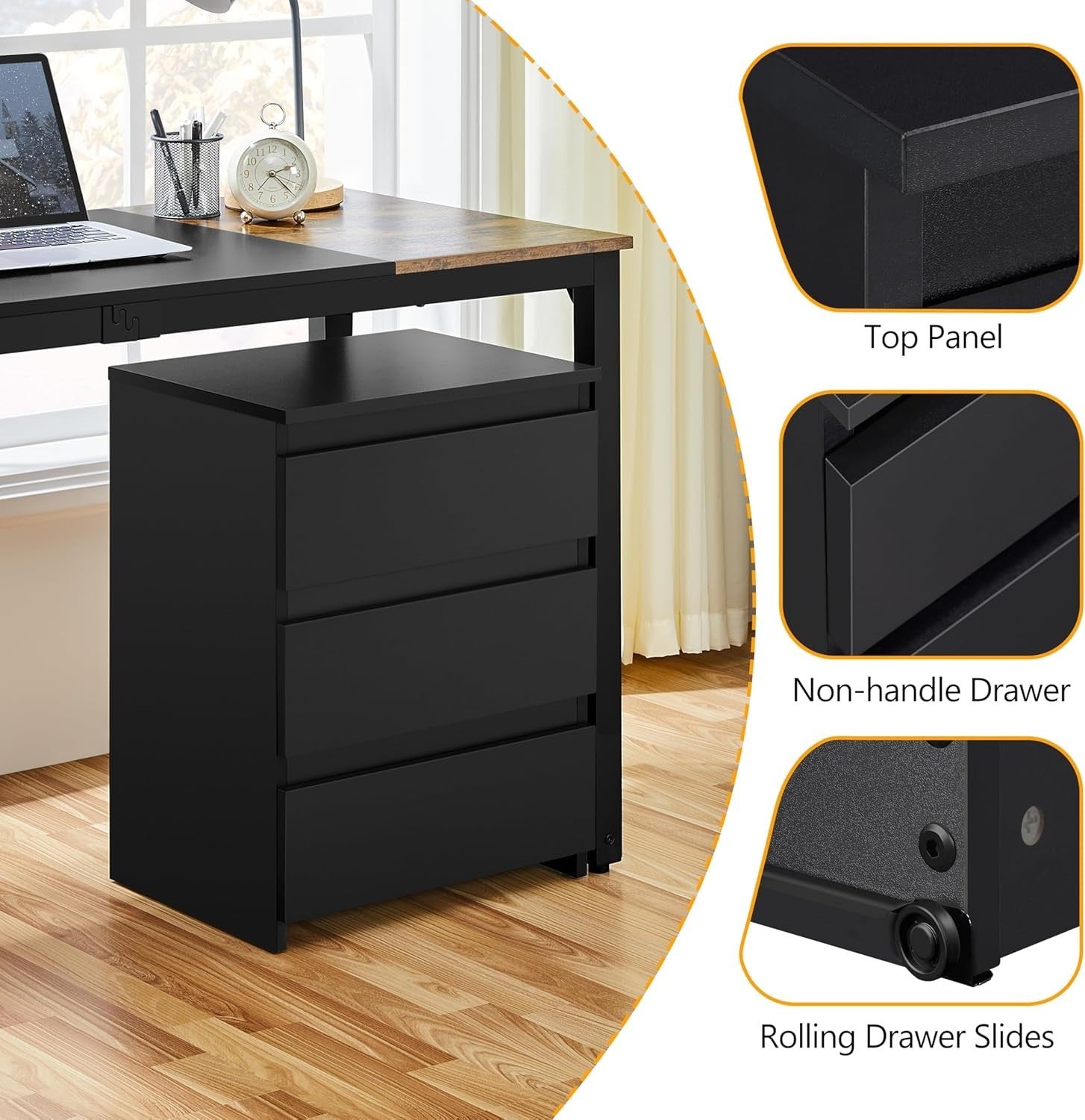 Set of 2 Black Bedside Tables with Drawers Modern Wooden Nightstands Bedroom