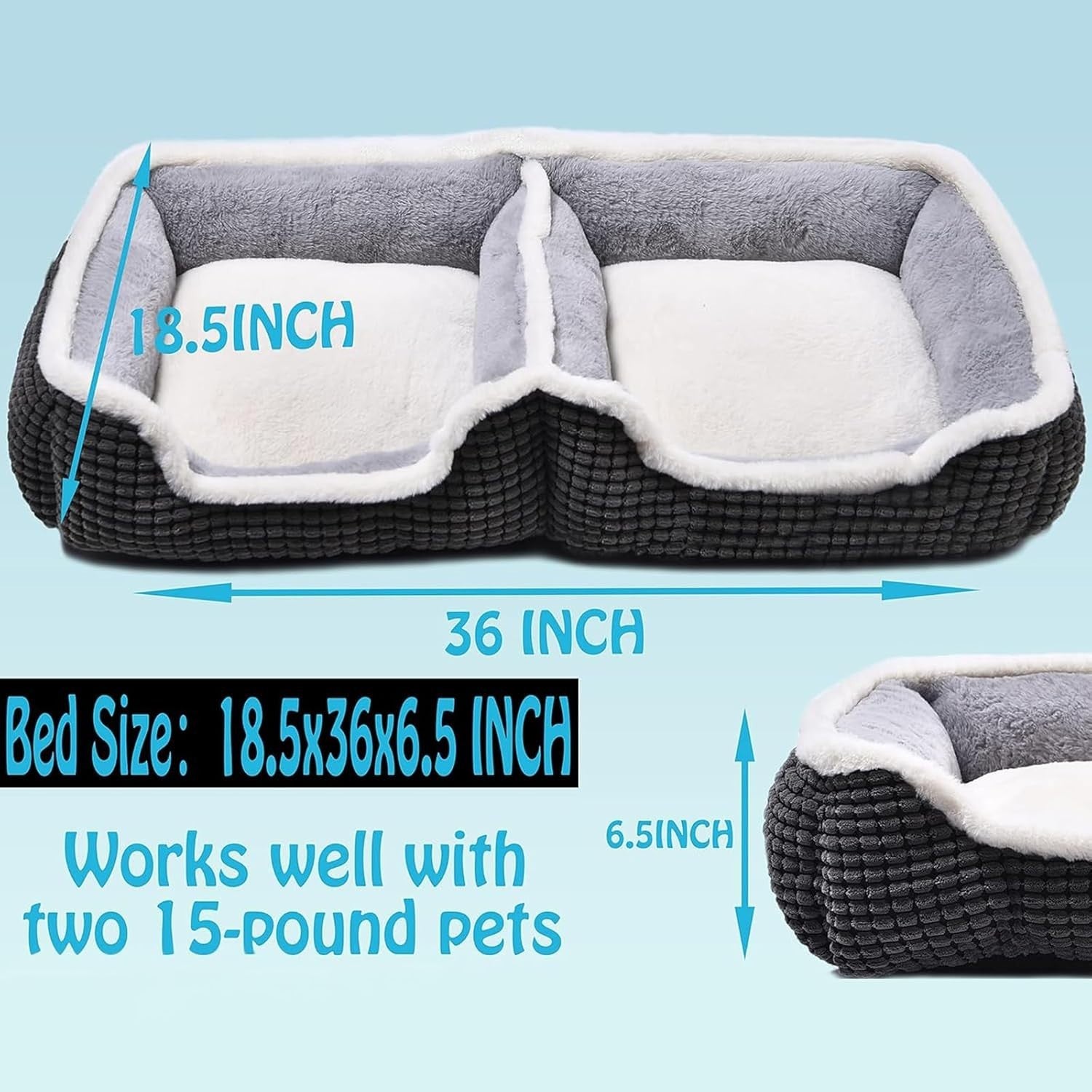 Washable Double Dog & Cat Bed Soft Plush Anti-Slip Bottom
