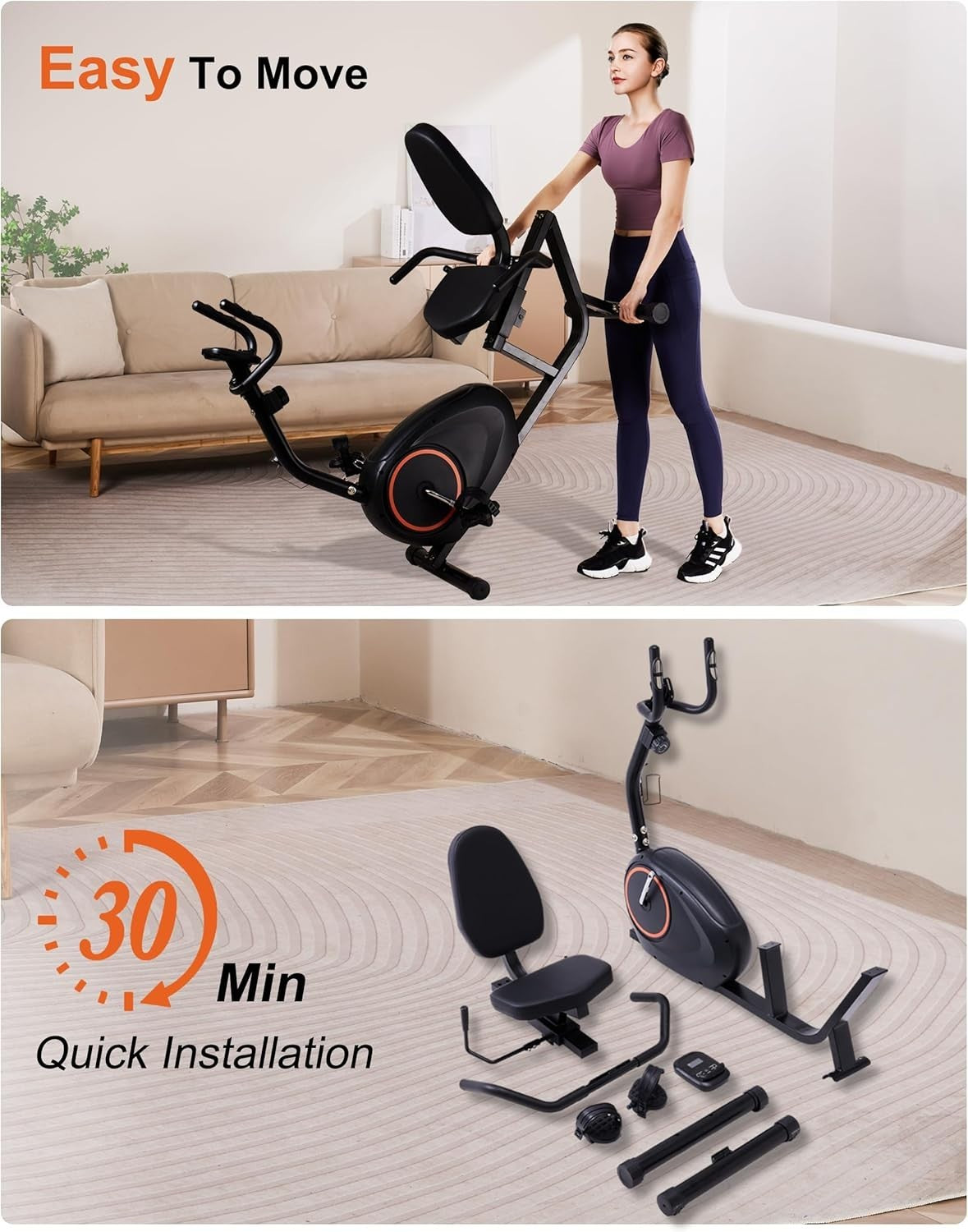 Recumbent Exercise Bike 400LB Capacity Magnetic 16-Level Seat Adjust LCD Pulse