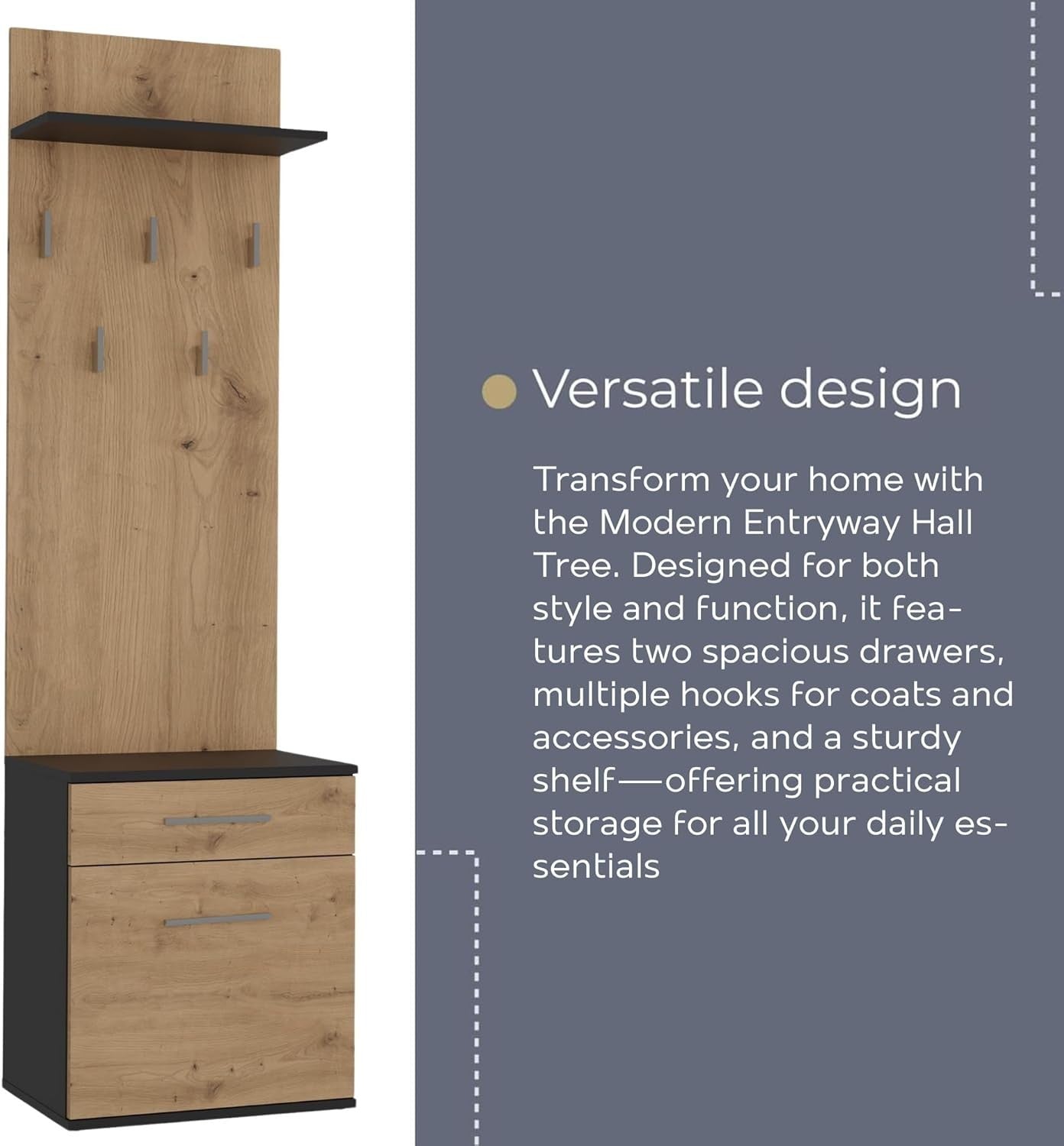 Modern Double Wardrobe with Drawers, Hooks & Shoe Storage 180x50x35cm
