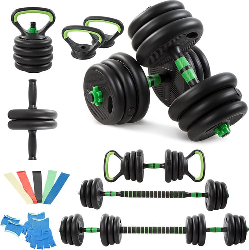 20kg Adjustable Dumbbell Set Home Gym Weights Barbell Kettlebell Push Up Kit