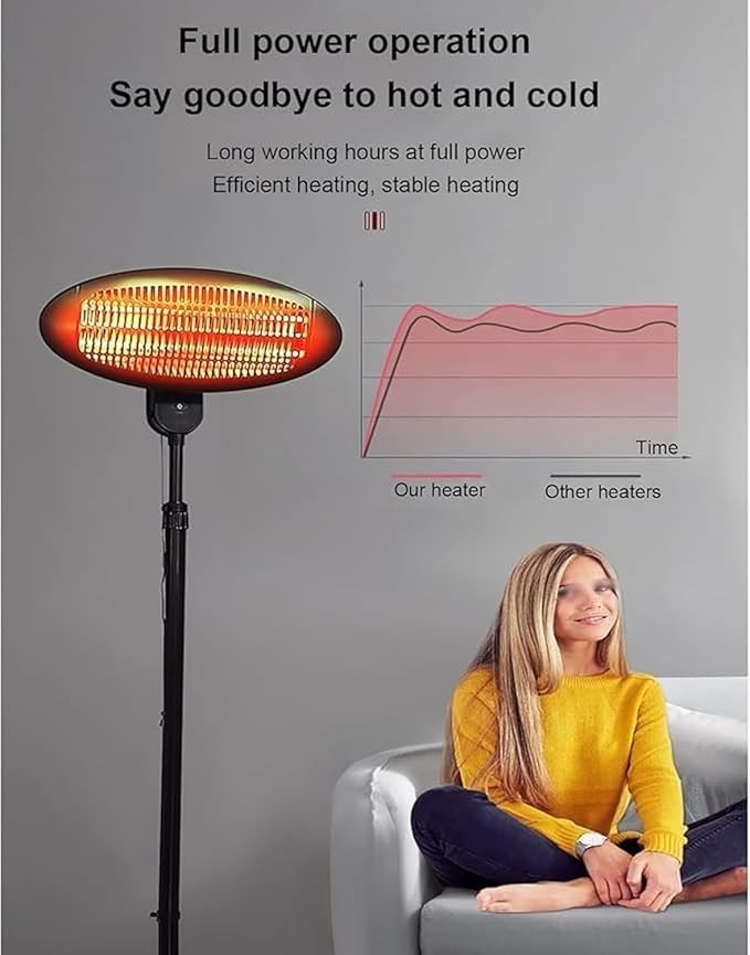 Outdoor Electric Patio Heater 2000W Freestanding Waterproof Adjustable Height
