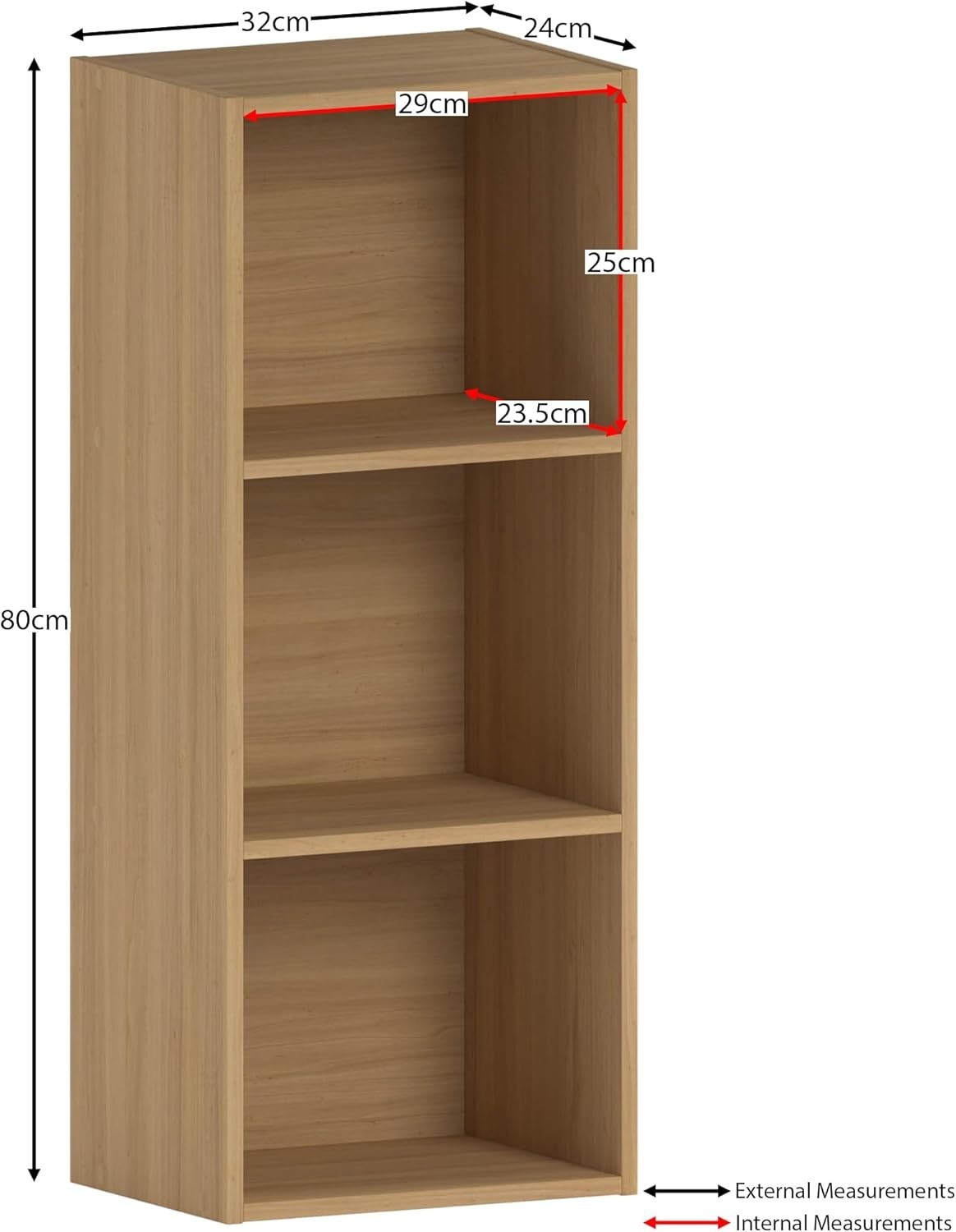 3 Tier Oak Wooden Cube Bookcase Small Storage Shelf for Living Room Office