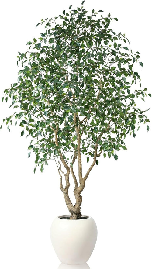 8ft Faux Ficus Tree in Artisan Ceramic Pot Premium Lifelike Indoor Decoration