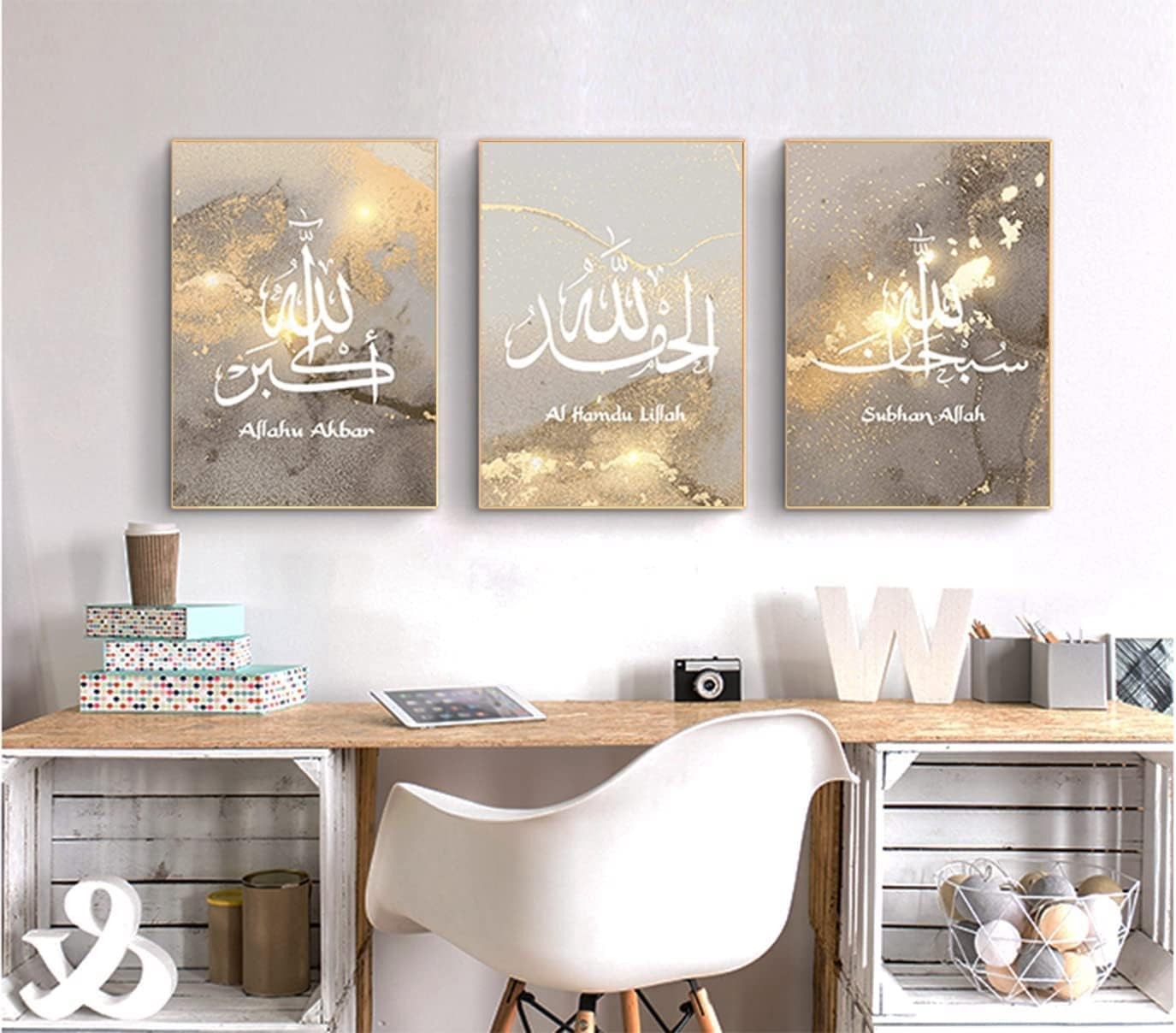 Islamic Arabic Calligraphy Canvas Wall Art 50x70cm x3 Modern Decor