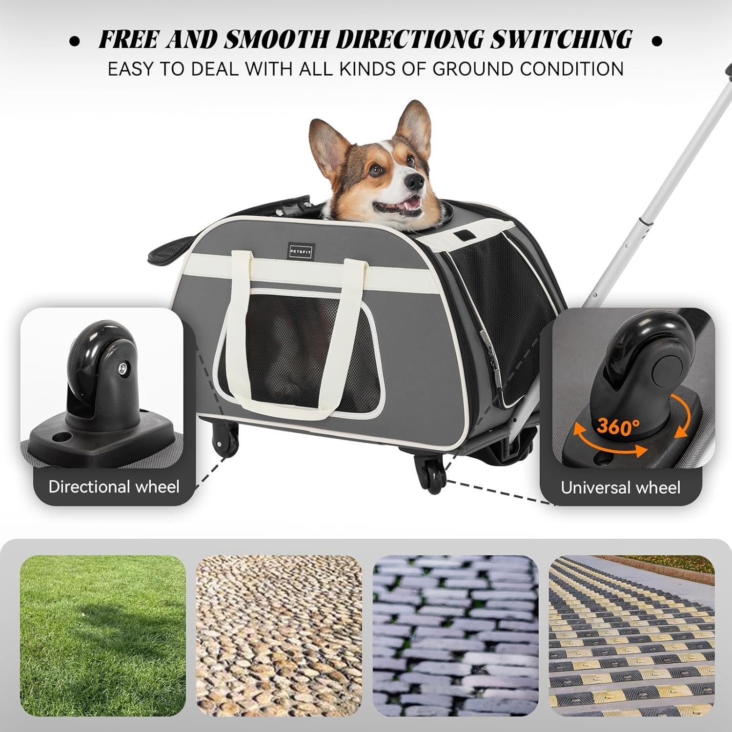 Rolling Pet Carrier with Wheels for Small Dogs & Cats, Portable Travel