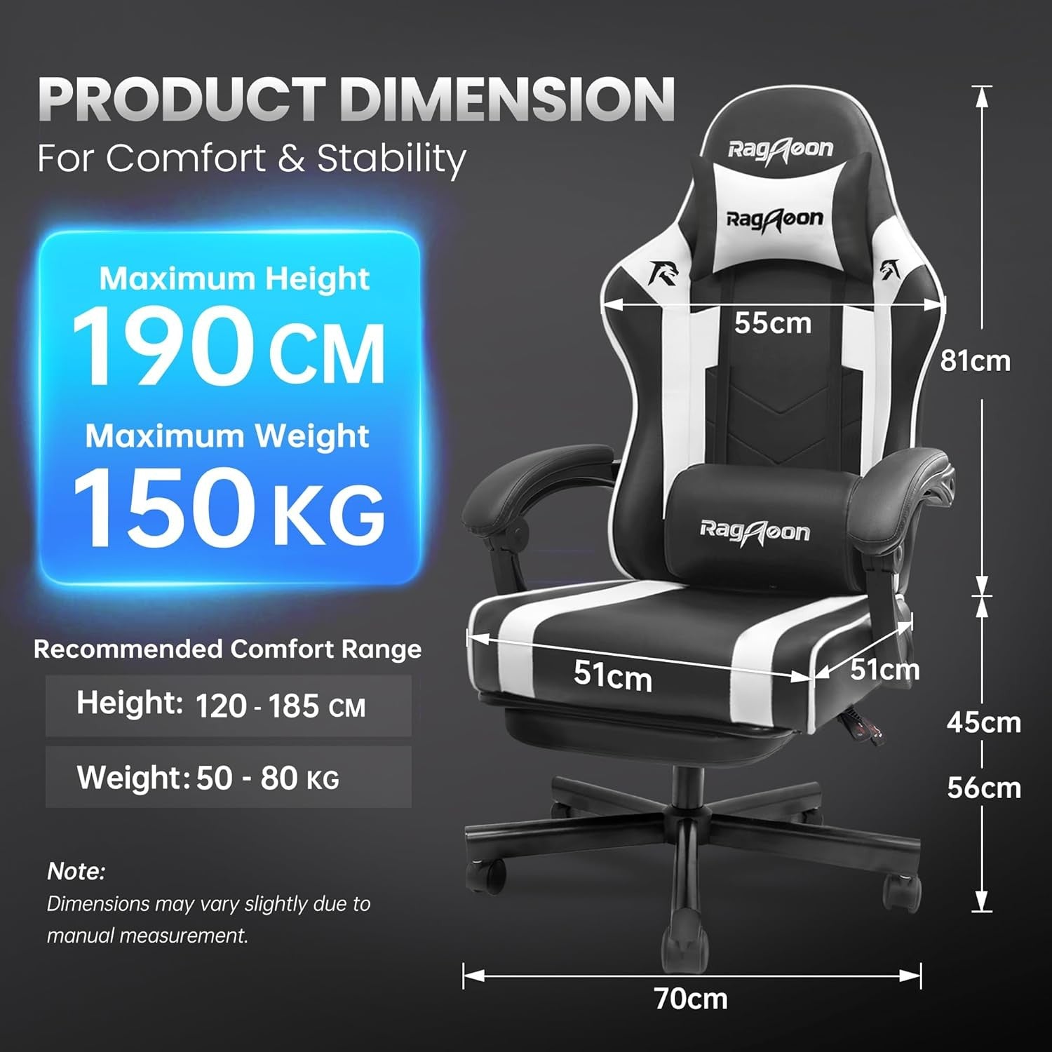 Ergonomic Gaming Chair Black Reclining Office Chair with Footrest & Lumbar Suppo
