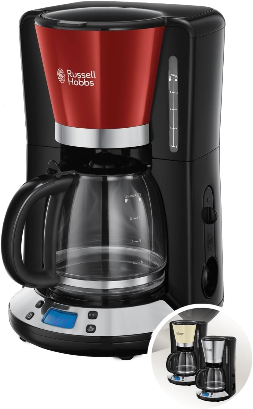 Programmable 1.25L Filter Coffee Maker 1100W Keep Warm Timer Glass Jug Black