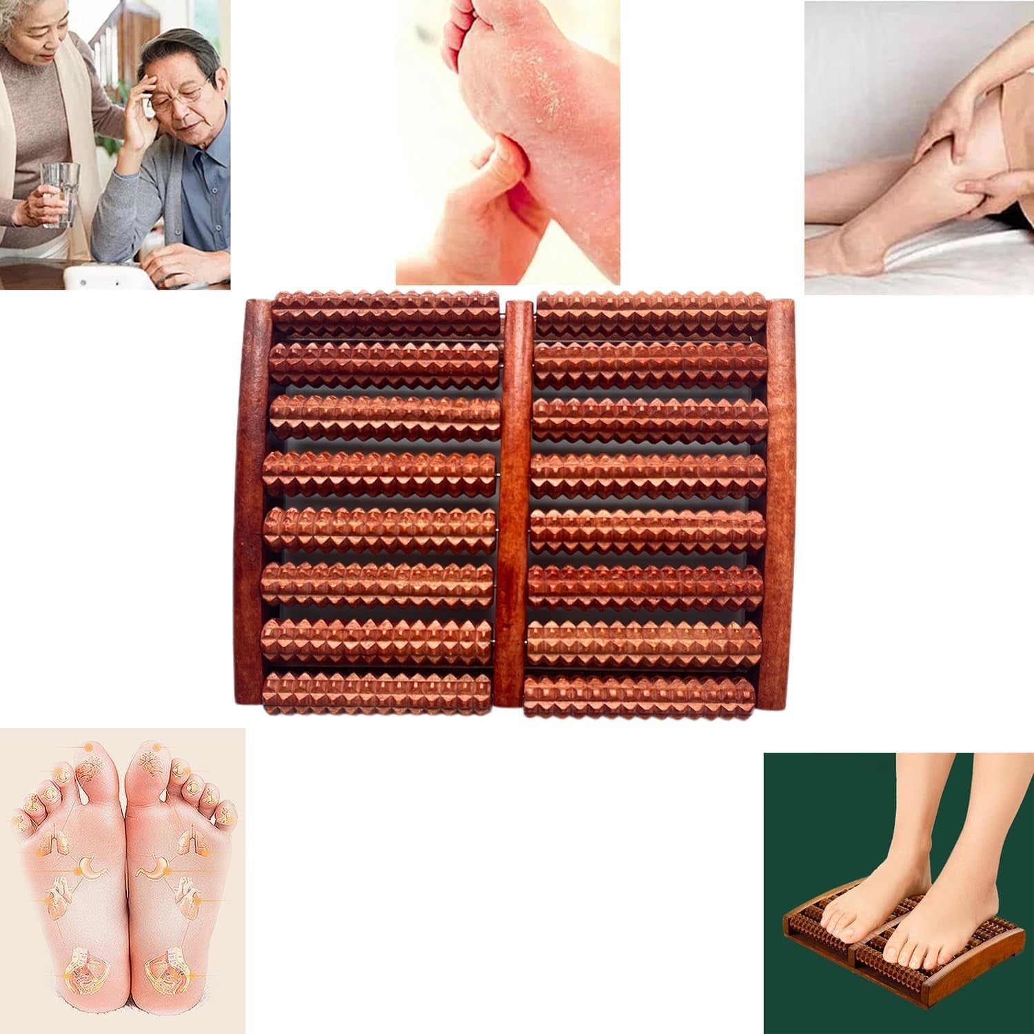 Wooden Foot Massage Roller Acupressure Plantar Fasciitis Relief