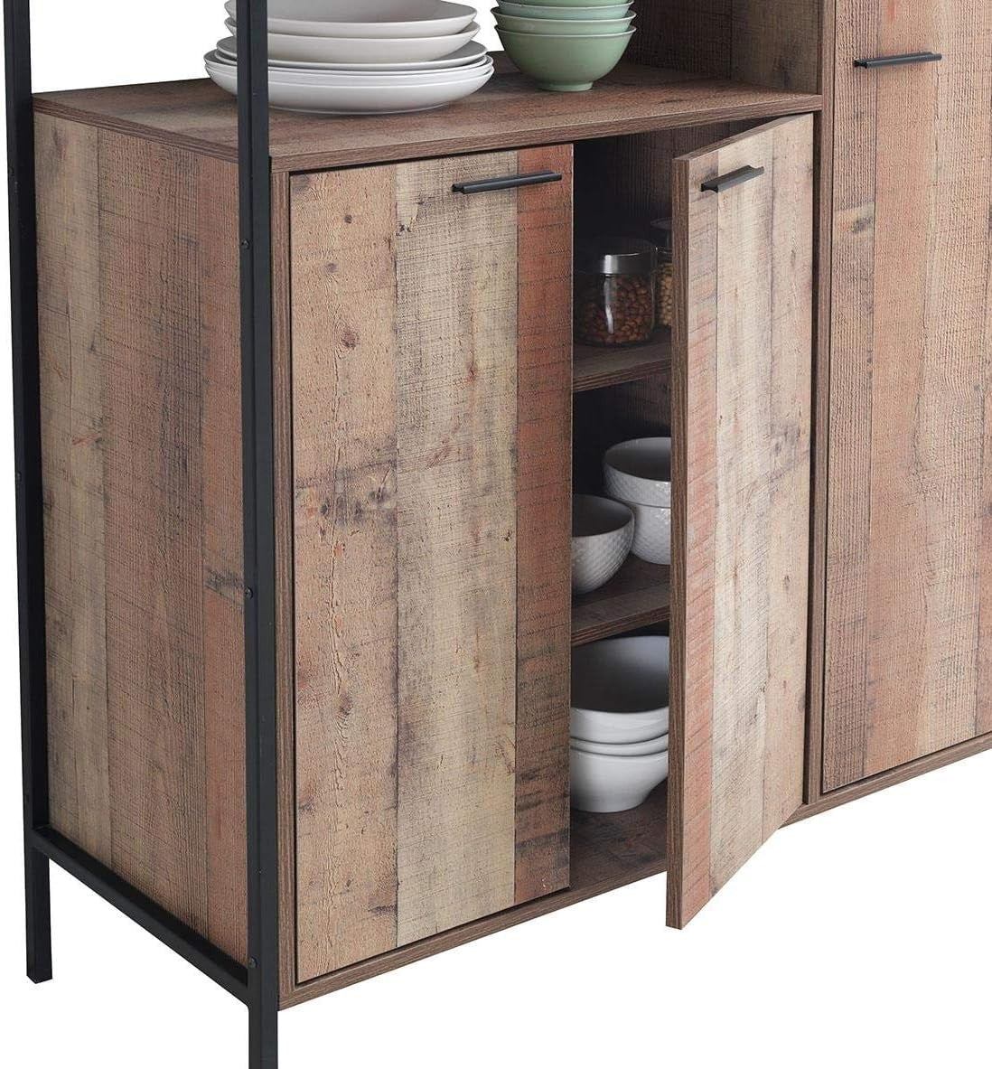 Rustic Oak 180cm Tall Kitchen Dresser 5 Doors Pantry Cabinet