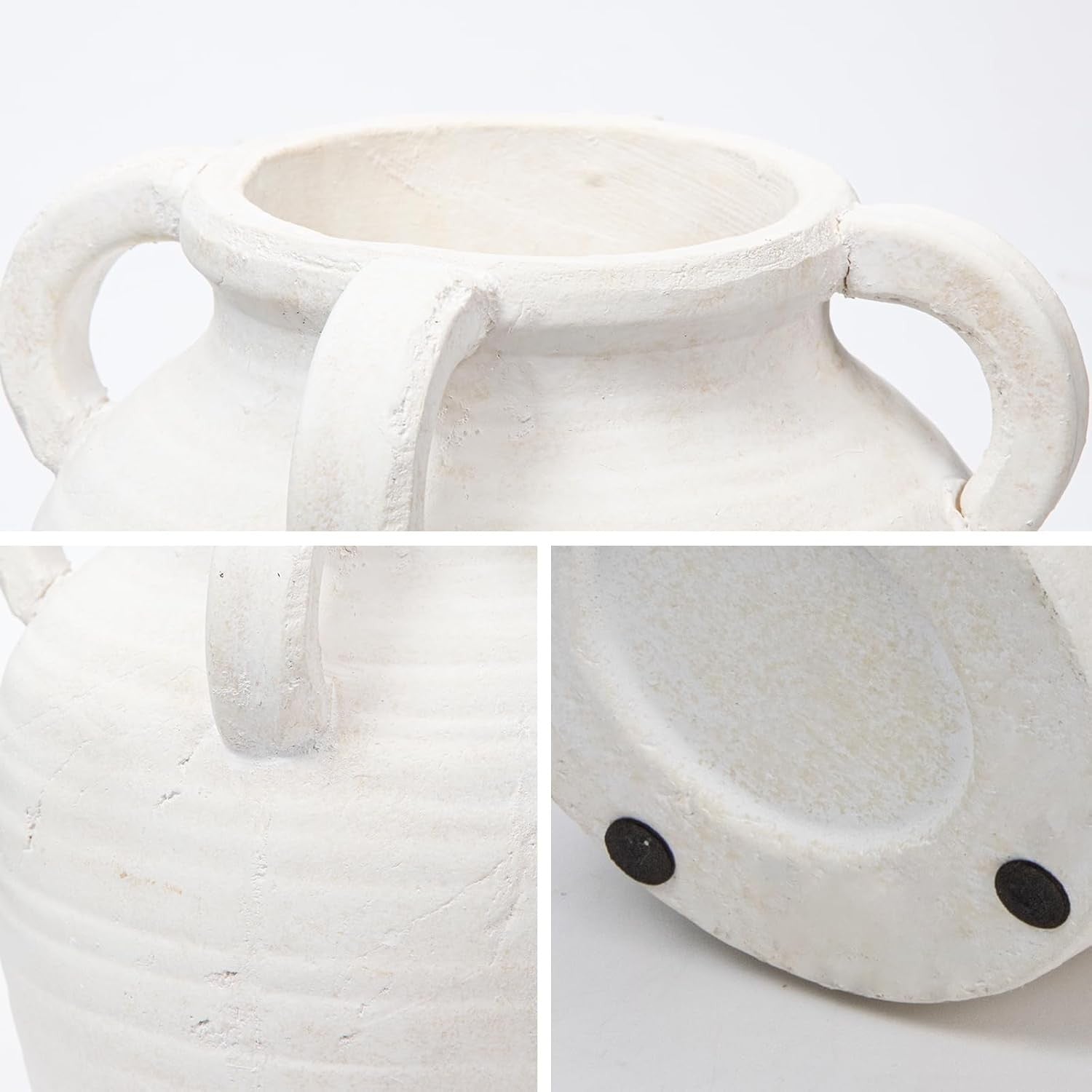 Cream Terracotta Vase 25cm Tall Handmade Vintage Ceramic with Handles