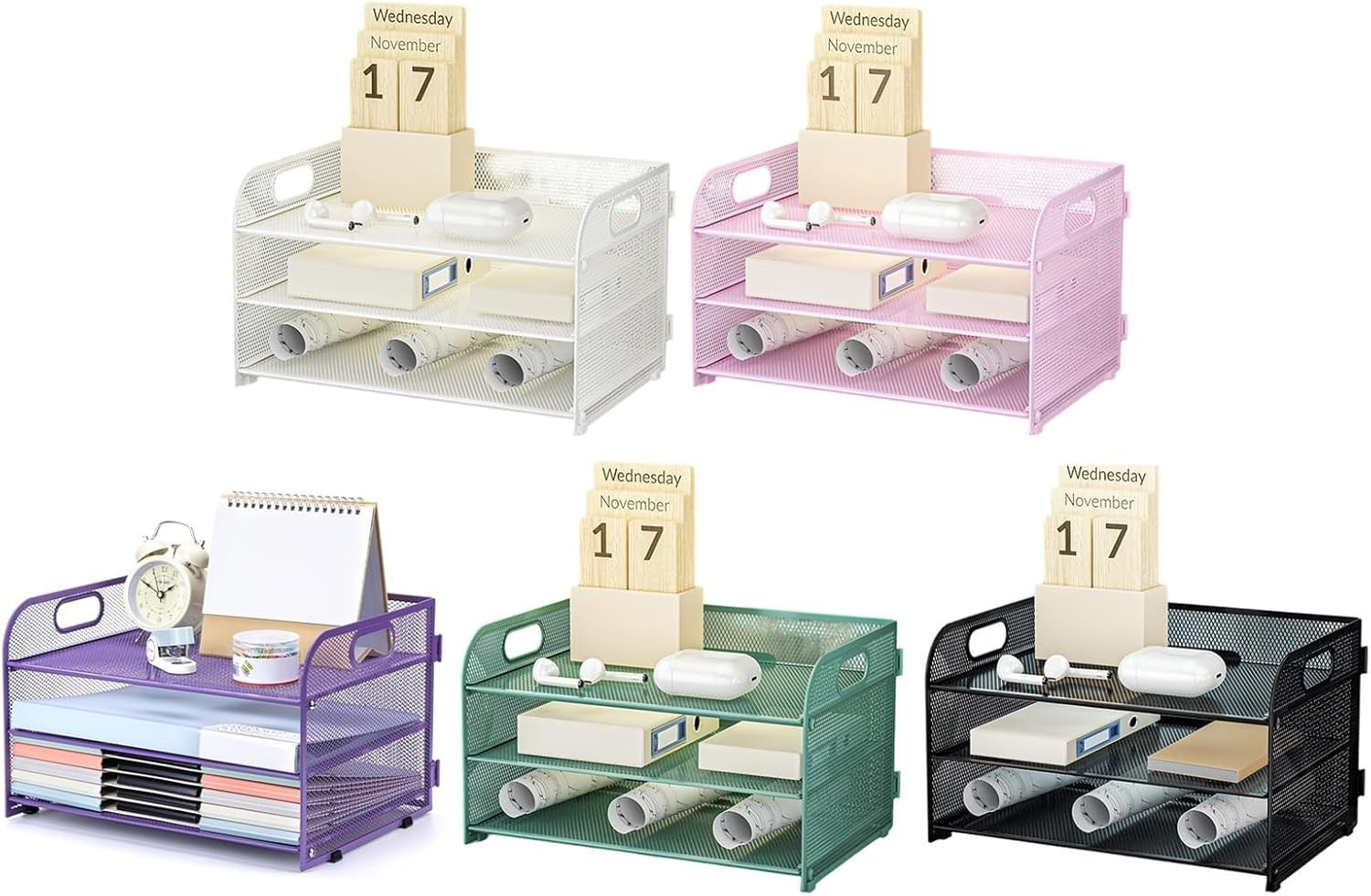 3-Tier Desk Organizer Letter Tray Paper File Storage Rack Black