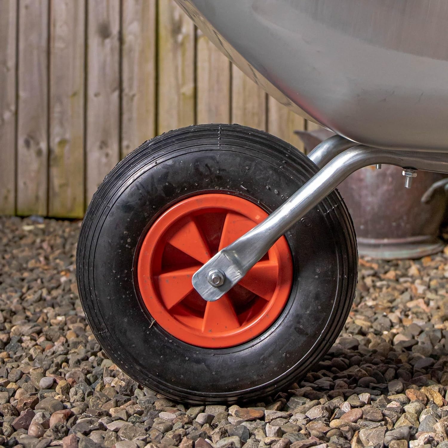65L Silver Wheelbarrow – Galvanised Steel Tub w/ Air Tyre & Grip Handles 60kg