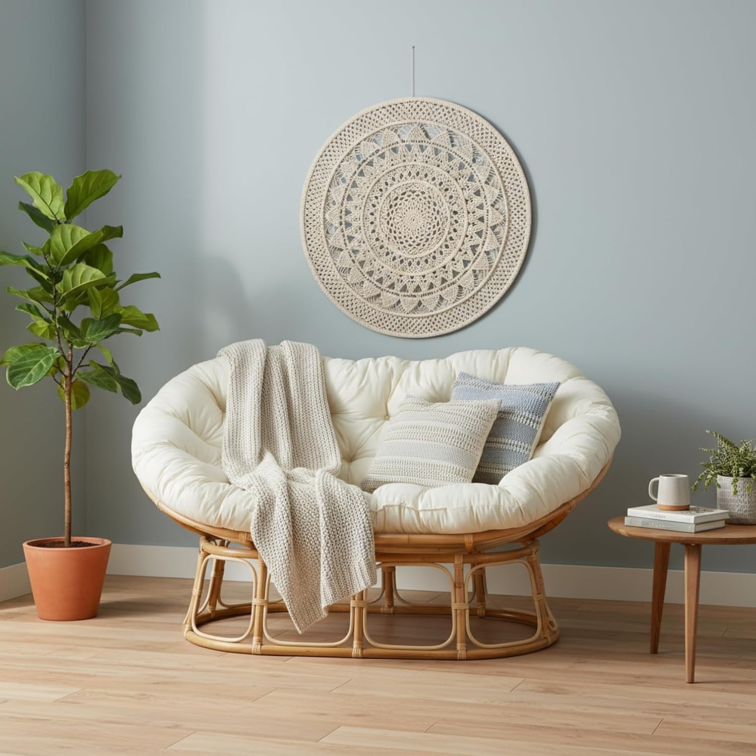 Oversized Double Papasan Rattan Chair Indoor 2 Seater Lounge with Cushion