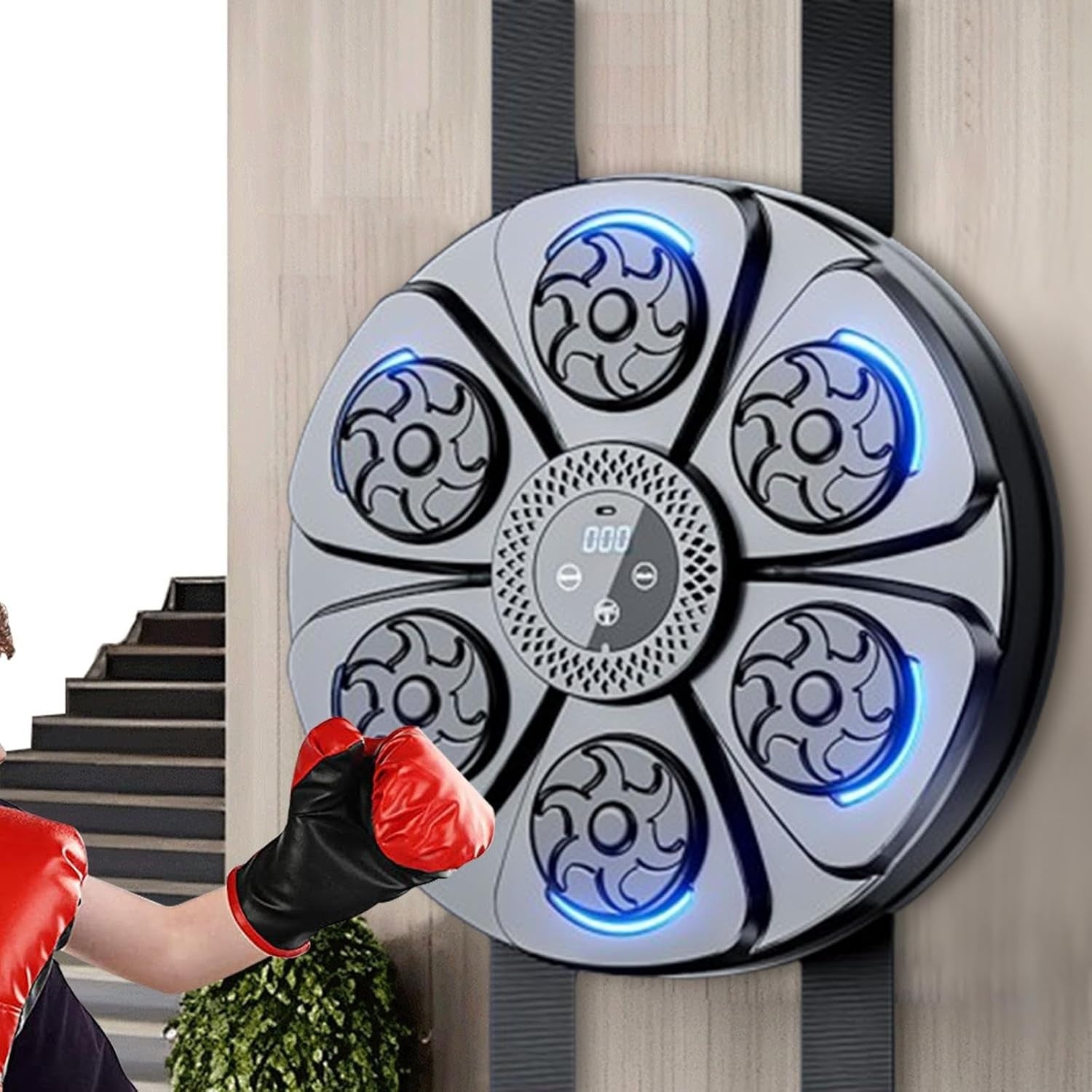 Music Boxing Machine Blue LED Punch Target Wall Mounted Training Pad Home Gym