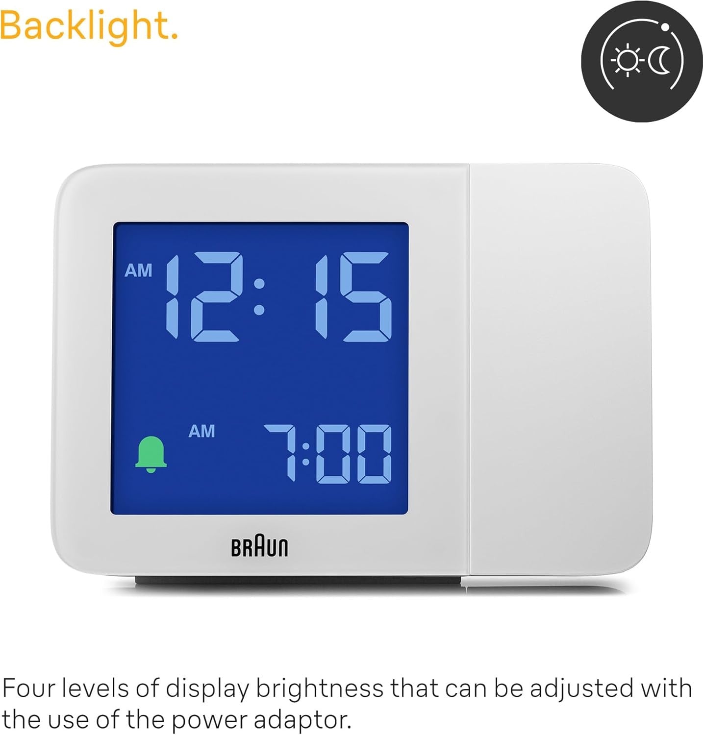 Projection Alarm Clock with Backlight LCD Display Snooze White