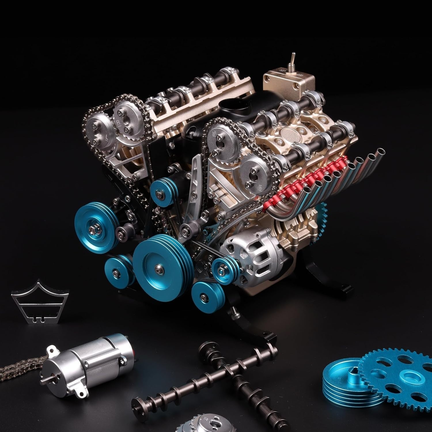 Mechanical V8 Engine Model Kit DIY Metal Assembly, 500+ Pieces, Motorized