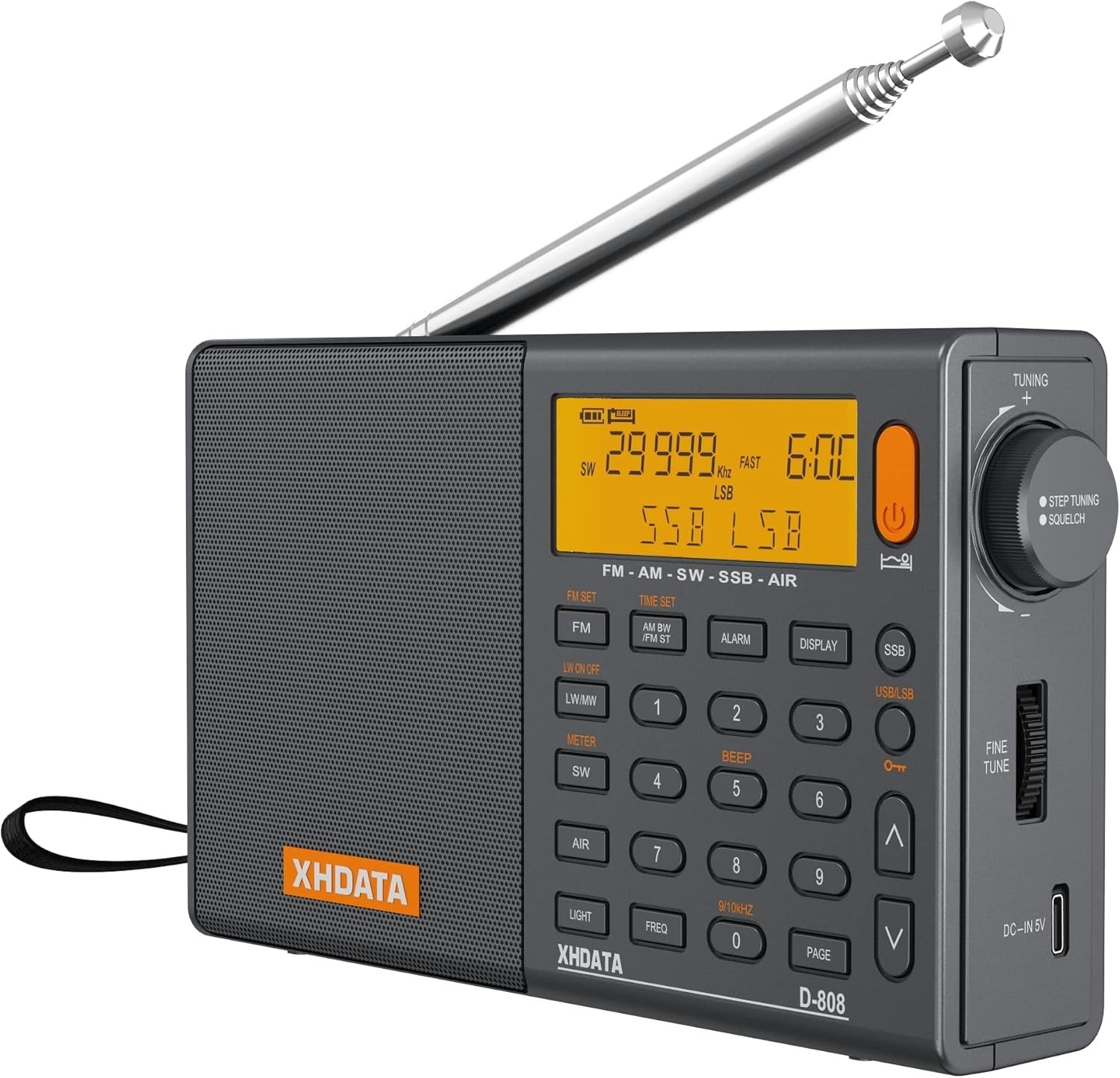 Portable Digital FM AM SW Radio Rechargeable External Antenna SSB RDS
