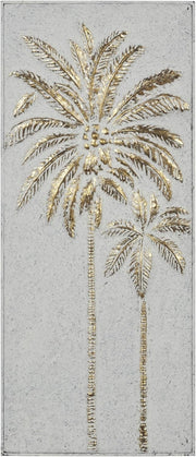 Metal Palm Tree Wall Art Gold Relief Sculpture 33" Modern Home Decor