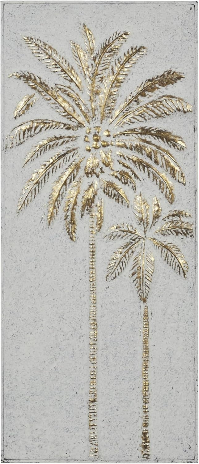 Metal Palm Tree Wall Art Gold Relief Sculpture 33" Modern Home Decor