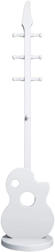 White Guitar Shape Wooden Coat Rack 8 Hooks Modern Freestanding Hall Tree