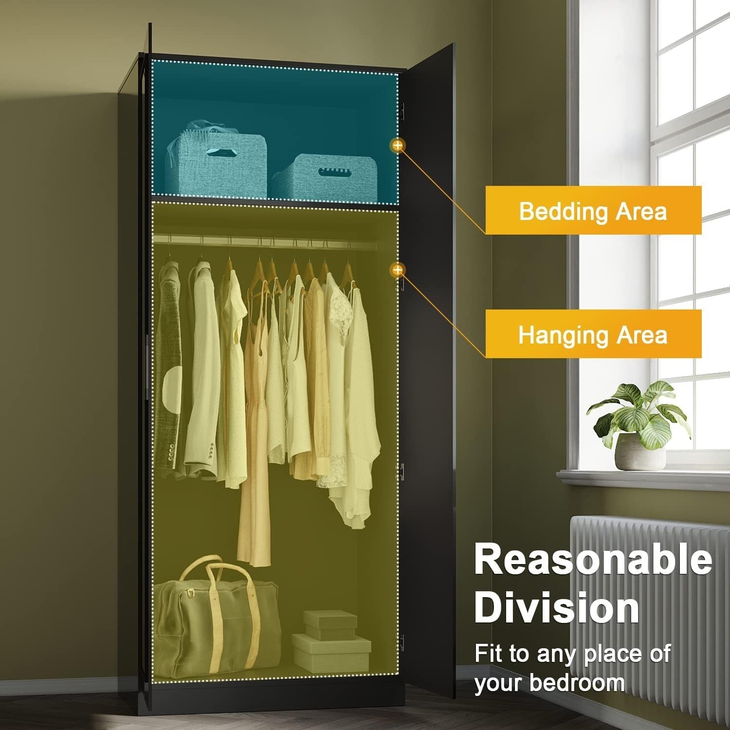 Black Gloss 2 Door Wardrobe Mirror Soft Close Storage Rail Shelves