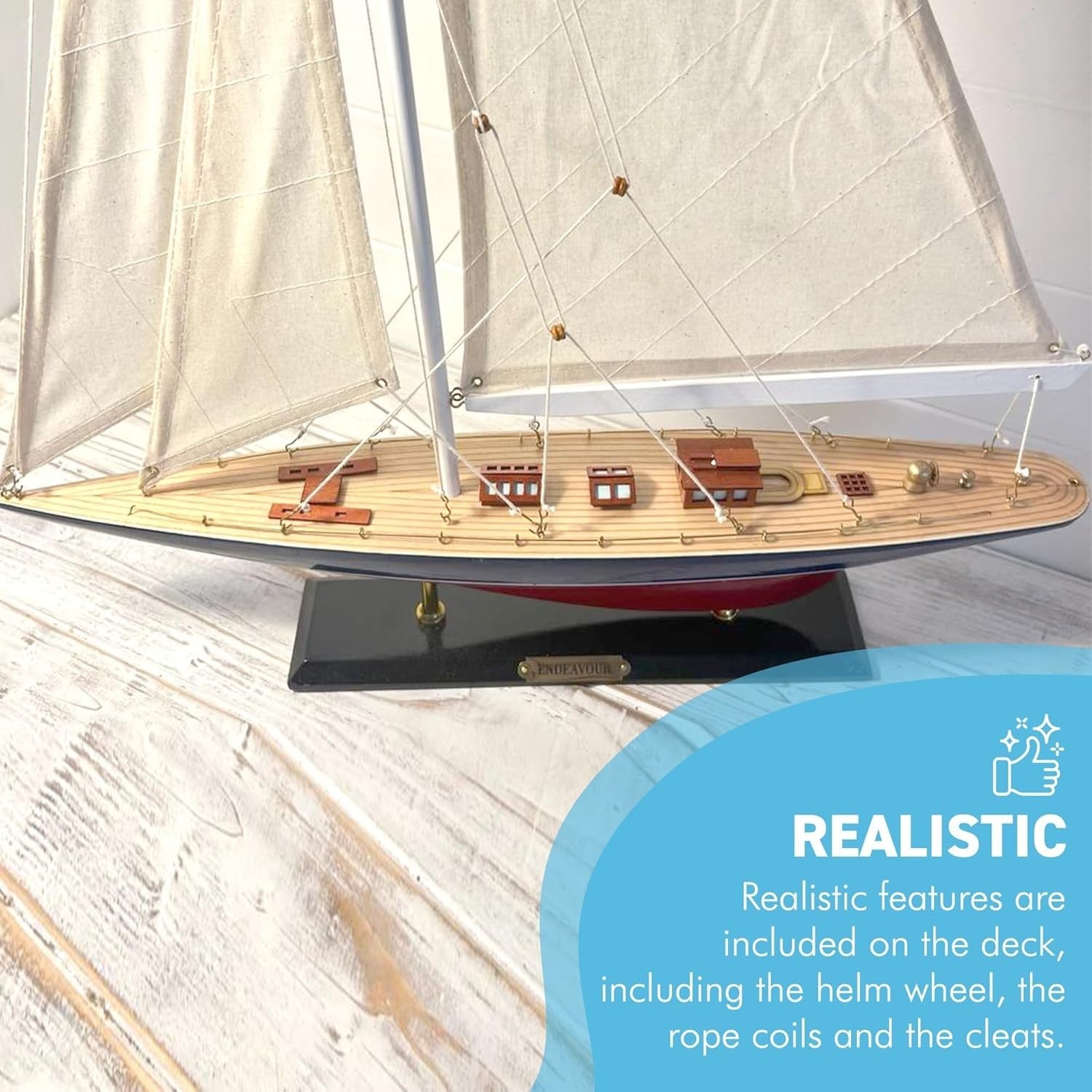 Wooden Endeavour Yacht Model 50cm | J Class Sailboat Decor | Fully Assembled