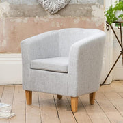 Light Grey Hessian Fabric Tub Chair 68cm Wide Pine Legs Armchair