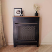 lack Radiator Cover with Drawer Diamond Slat W78xH96cm Modern Wooden Cabinet