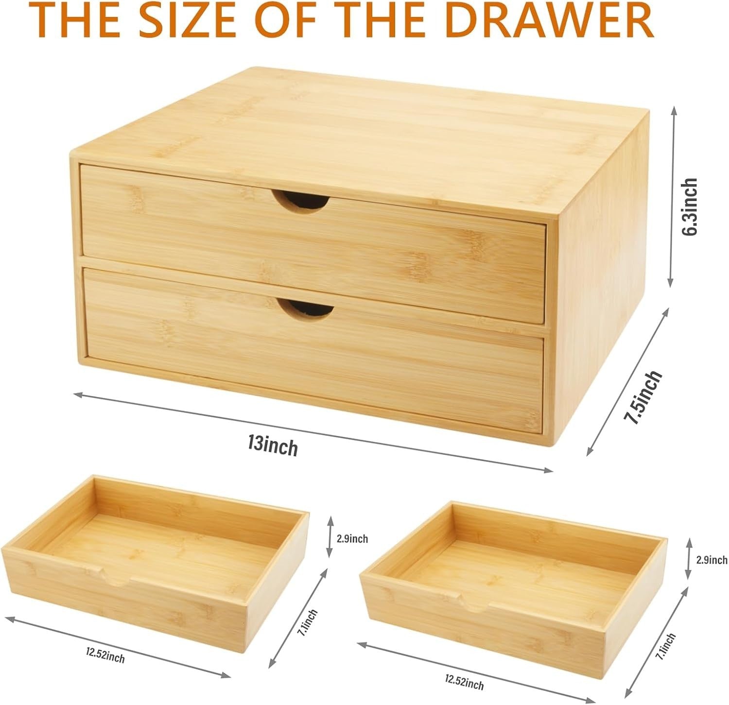 Bamboo Desk Organizer with 2 Drawers | Countertop Storage for Office/Home