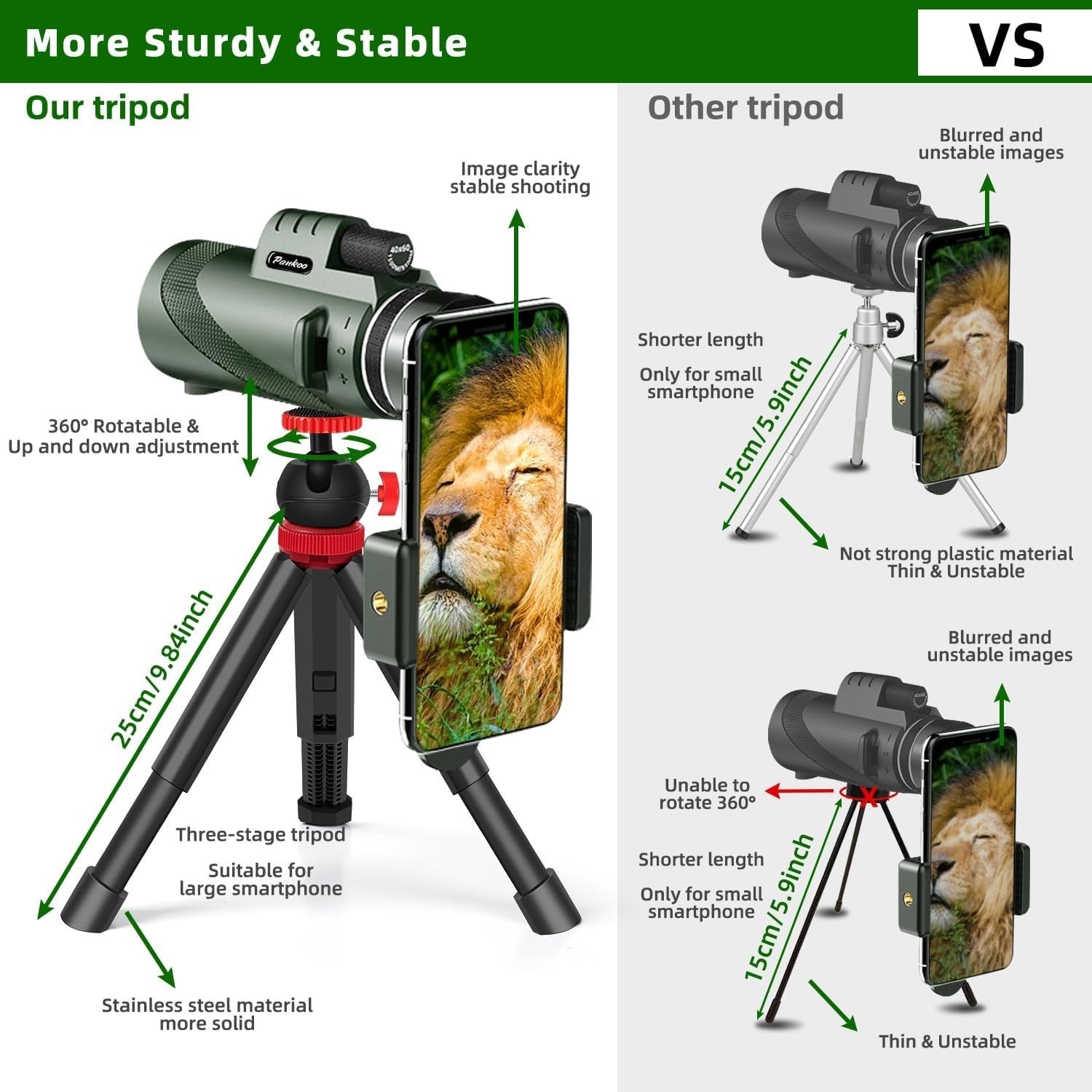 40x60 HD Monocular Telescope Green with Tripod Smartphone Adapter