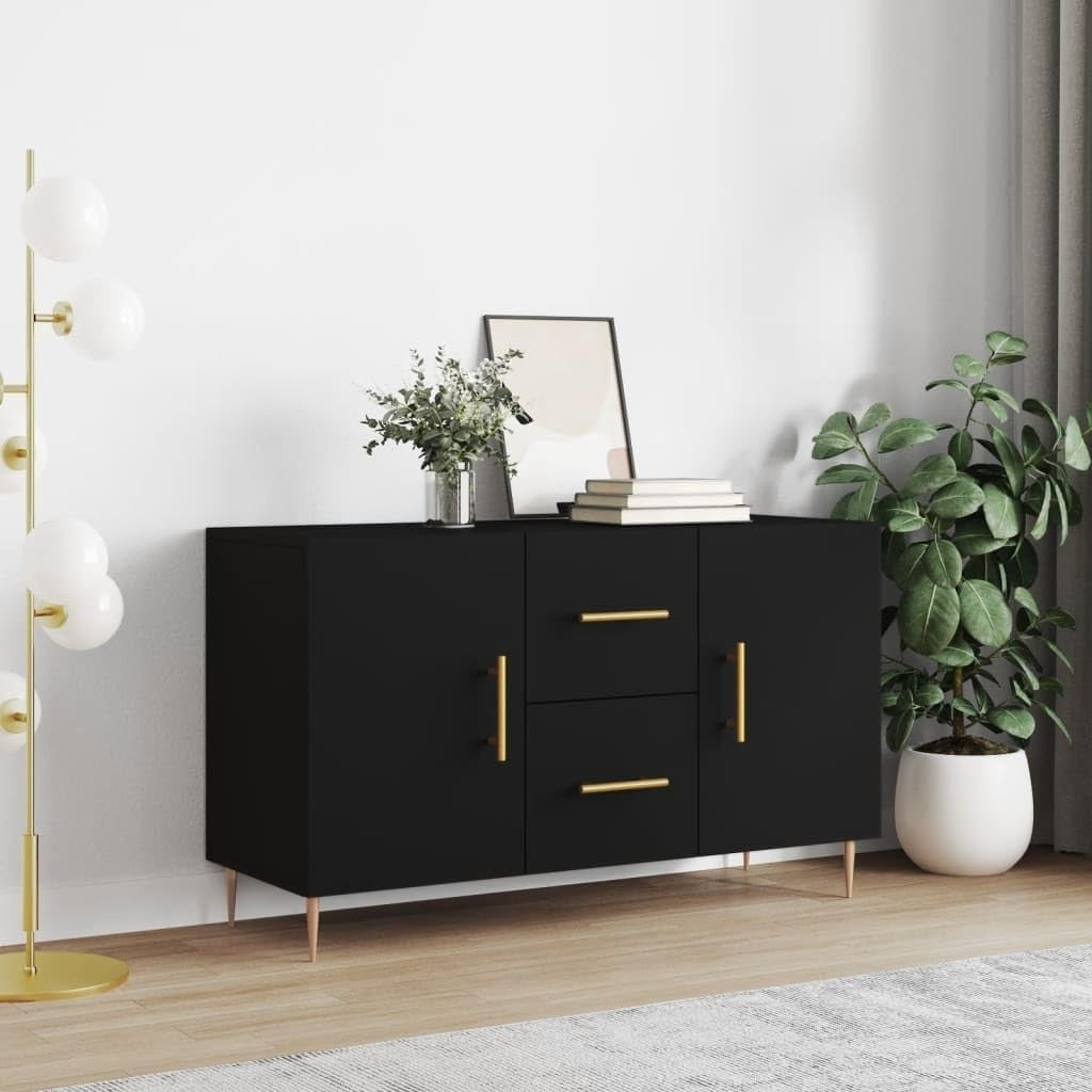 Black Sideboard Cabinet Storage Drawers Modern Metal Legs 100cm Wide