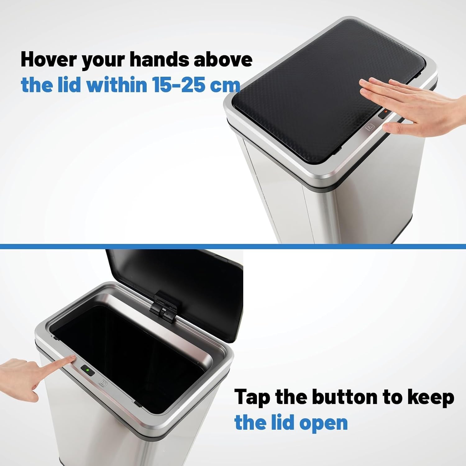 50L Touchless Sensor Kitchen Bin | Automatic Trash Can Silver Steel