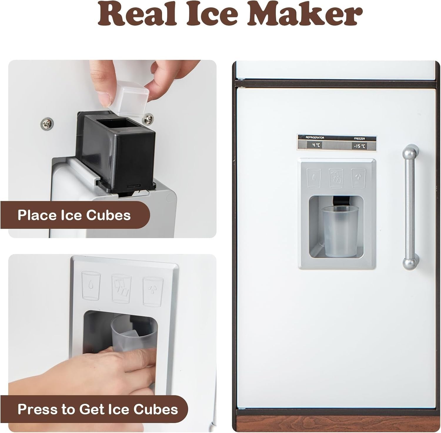 Kids Corner Play Kitchen Lights Sounds Ice Maker Water Sink Brown