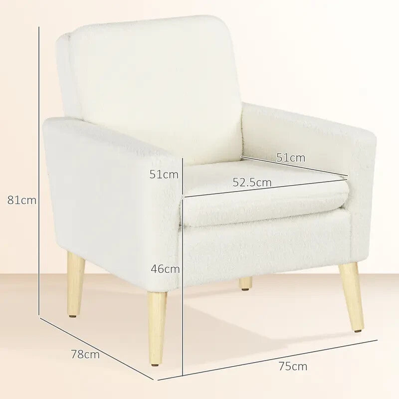 Cream Teddy Armchair Upholstered Lounge Sofa Chair Wooden Legs Seat