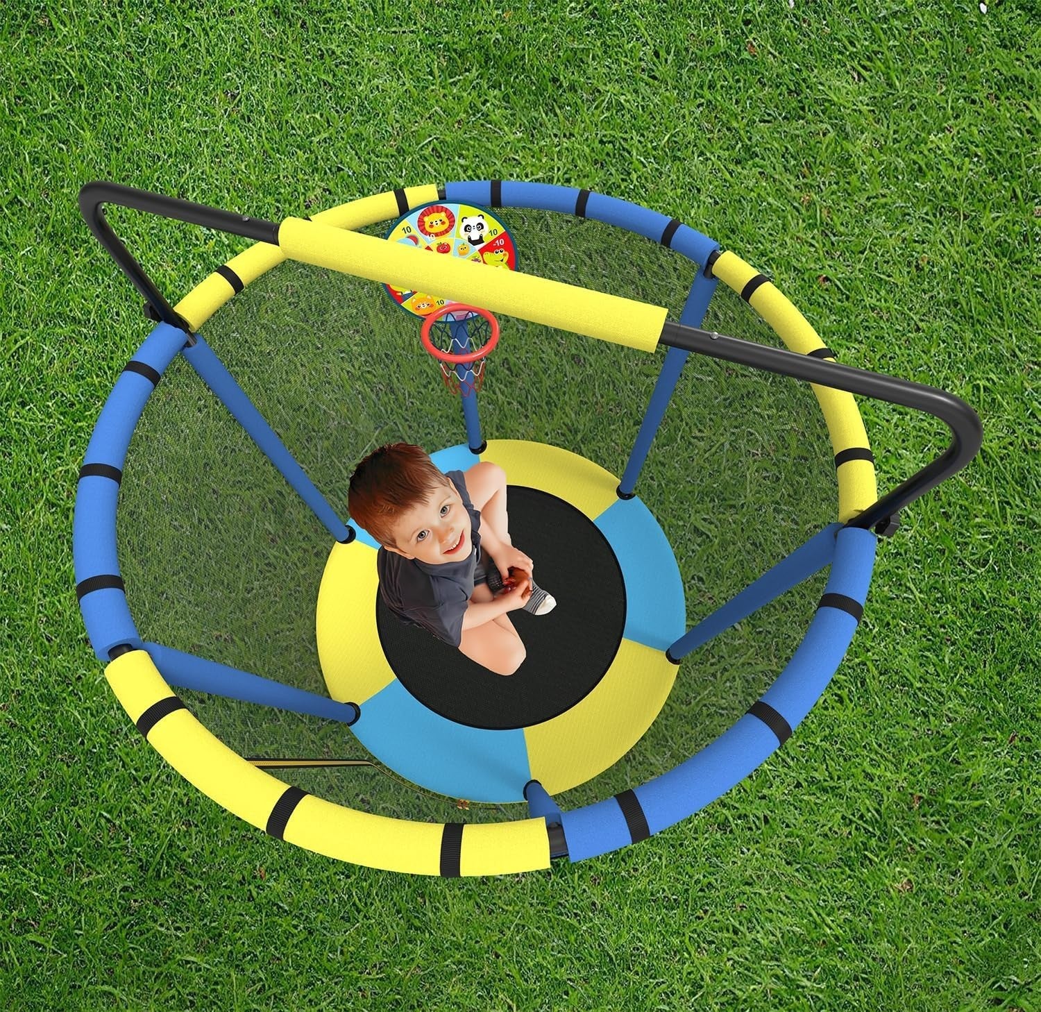 1.6M Kids Trampoline Indoor Outdoor Playset Basketball Rings Pull Bar