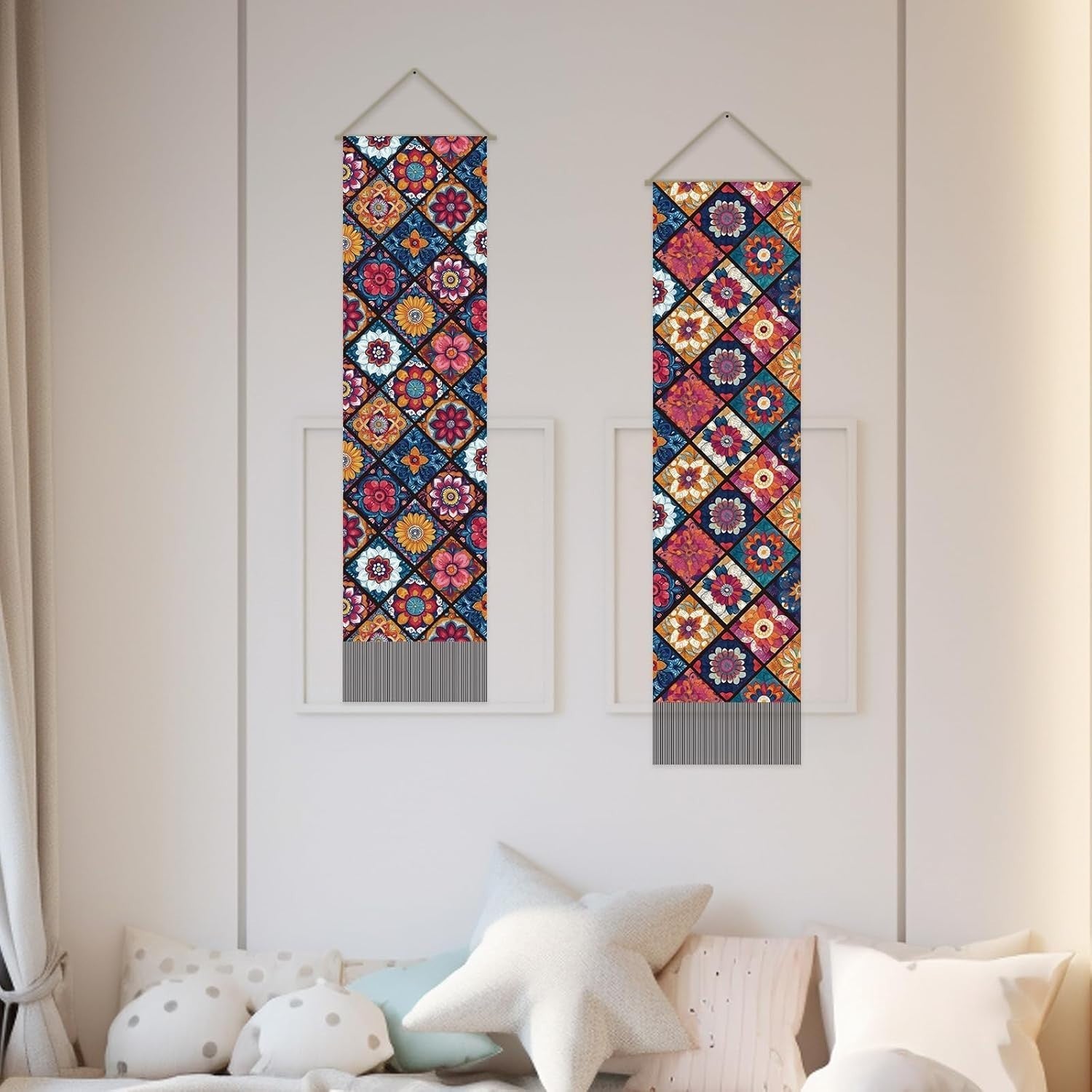 2PCS Boho Mandala Tapestry 33x116cm Floral Wall Hanging Decor